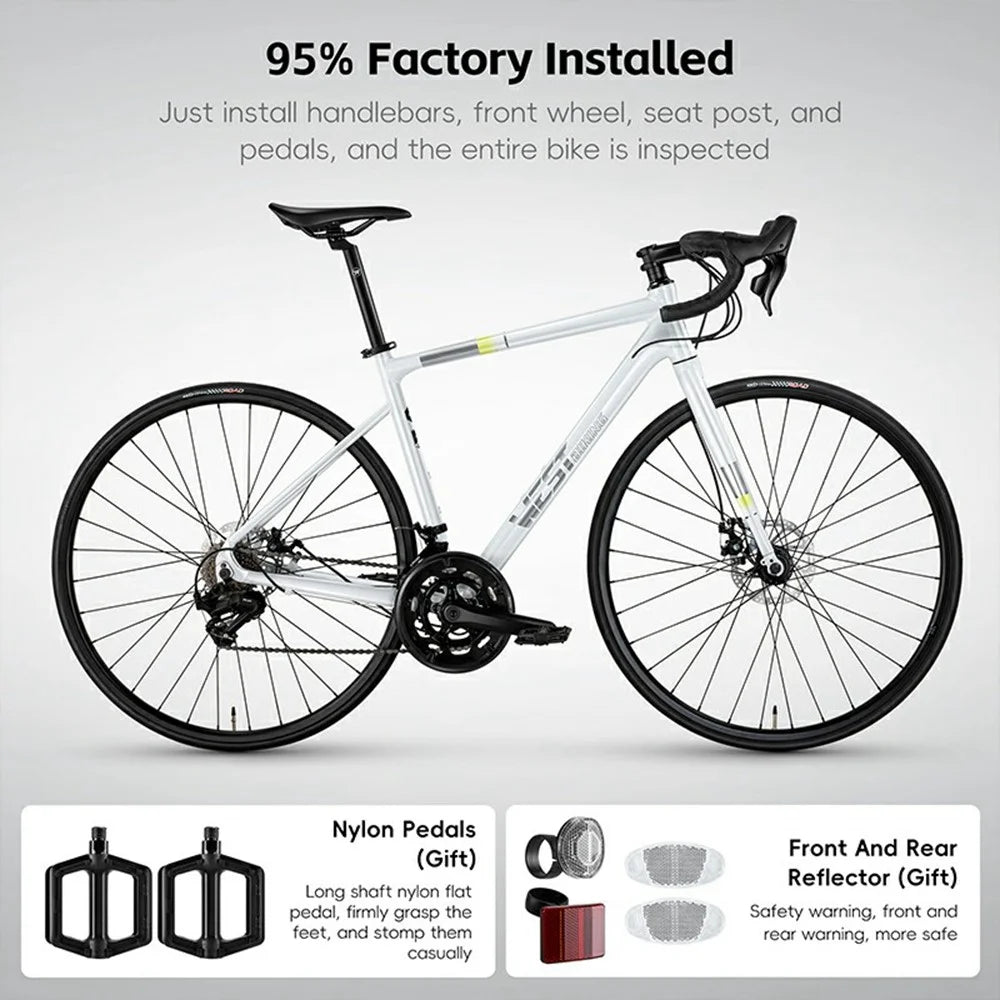 WEST BIKING JX100 700C Road Bike Lightweight Aluminum Alloy Disc Brake Bicycle for 165 - 178cm Height - Black - 7