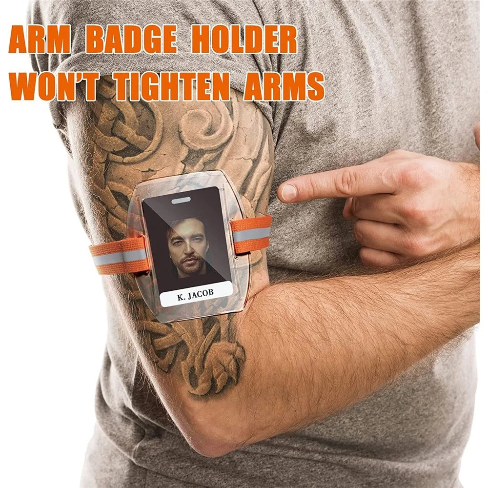 KT01 Armband ID Card Holder Magic Sticker Fastener Adjustable Strap for Outdoor / Sports / Work - Orange - 2