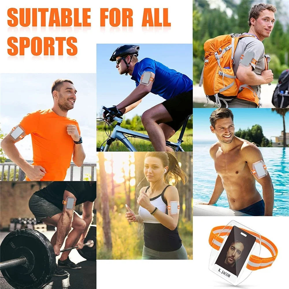 KT01 Armband ID Card Holder Magic Sticker Fastener Adjustable Strap for Outdoor / Sports / Work - Orange - 3