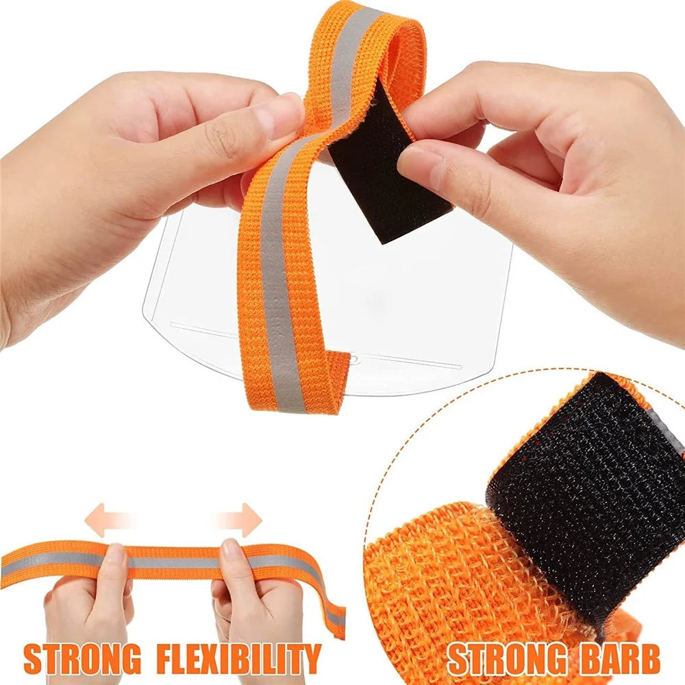 KT01 Armband ID Card Holder Magic Sticker Fastener Adjustable Strap for Outdoor / Sports / Work - Orange - 4