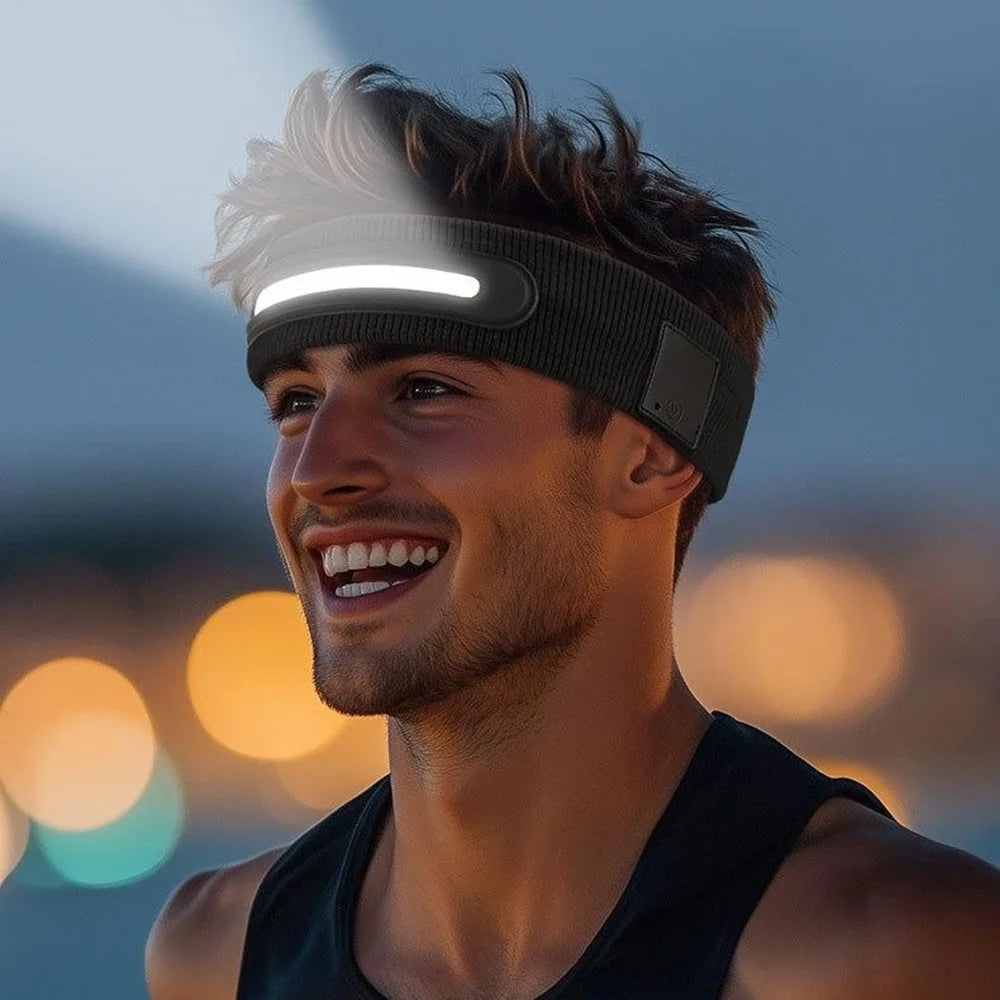 Z3-TD3 LED Headband Running Rechargeable Light Up Headwear Sweat Absorbing 3 Light Modes Hair Band - Black - 7