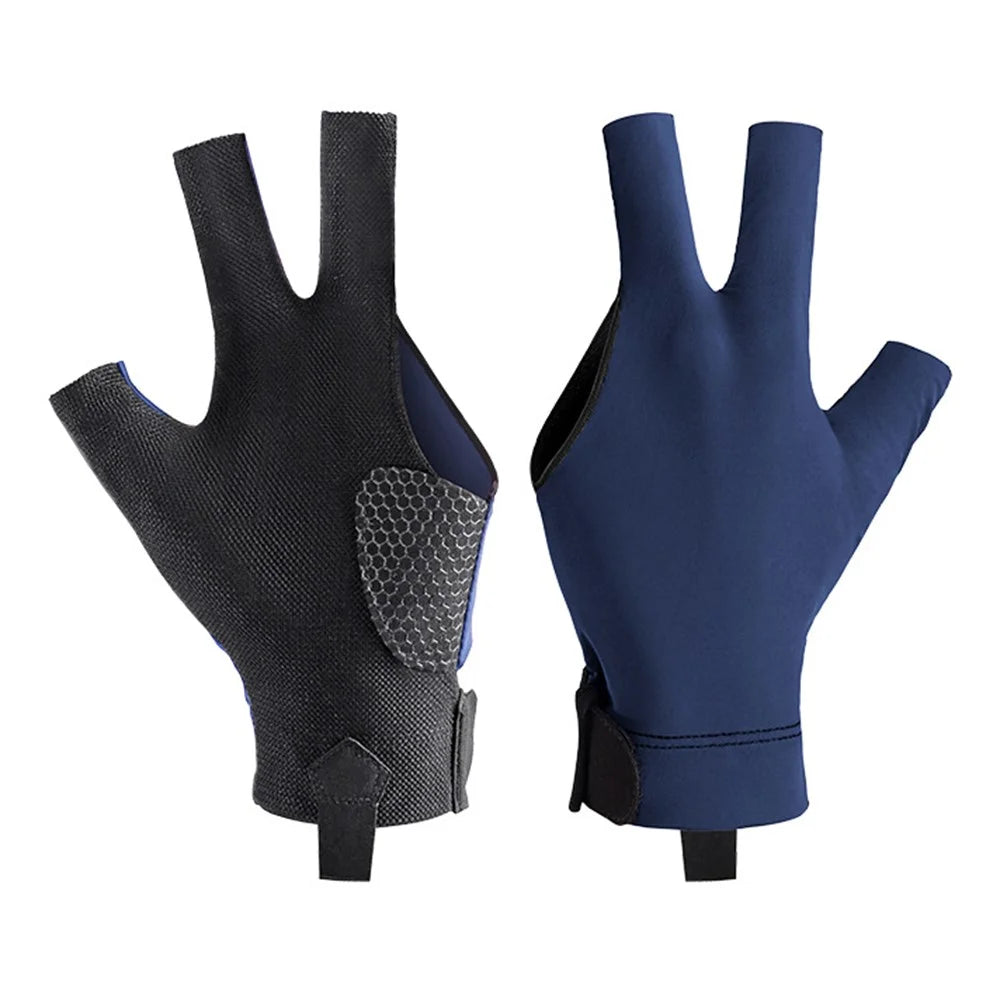 GL060 1Pc Snooker Billiards Glove 3 Finger Breathable Anti-Slip Wear-Resistant Glove - Blue Left Hand / S - 1