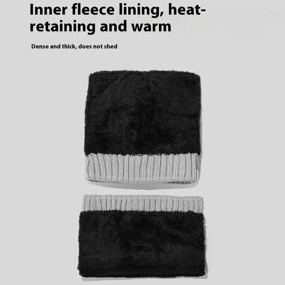 2025D14 Winter Windproof Knit Beanie Hat Face Mask Neck Warmer 3-Piece Set - Black+Grey - 4