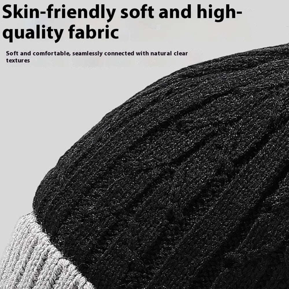 2025D14 Winter Windproof Knit Beanie Hat Face Mask Neck Warmer 3-Piece Set - Black+Grey - 5