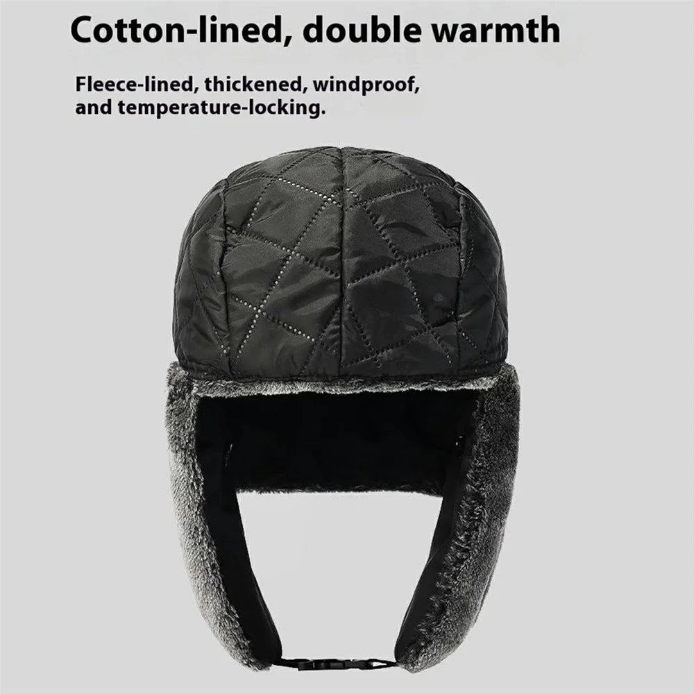 Winter Trapper Hat Fleece Lined Thick Warm Cycling Ear Protection Cap Outdoor Windproof Ski Aviator Hat - Navy Blue - 5