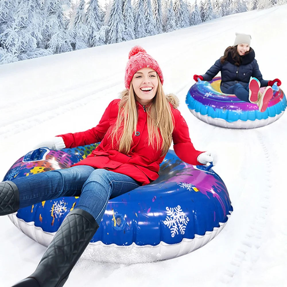 Inflatable Snow Tube Sledge PVC Sledding Tube with Handle Anti Rollover for Winter Outdoor Toy - Iridescent Polka Dot Blue - 3