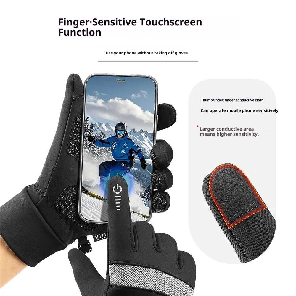 VILICO A0003 1 Pair Winter Thermal Gloves for Outdoor Sports Cycling Gloves Support Touchscreen Anti Slip Waterproof - S / Black - 3