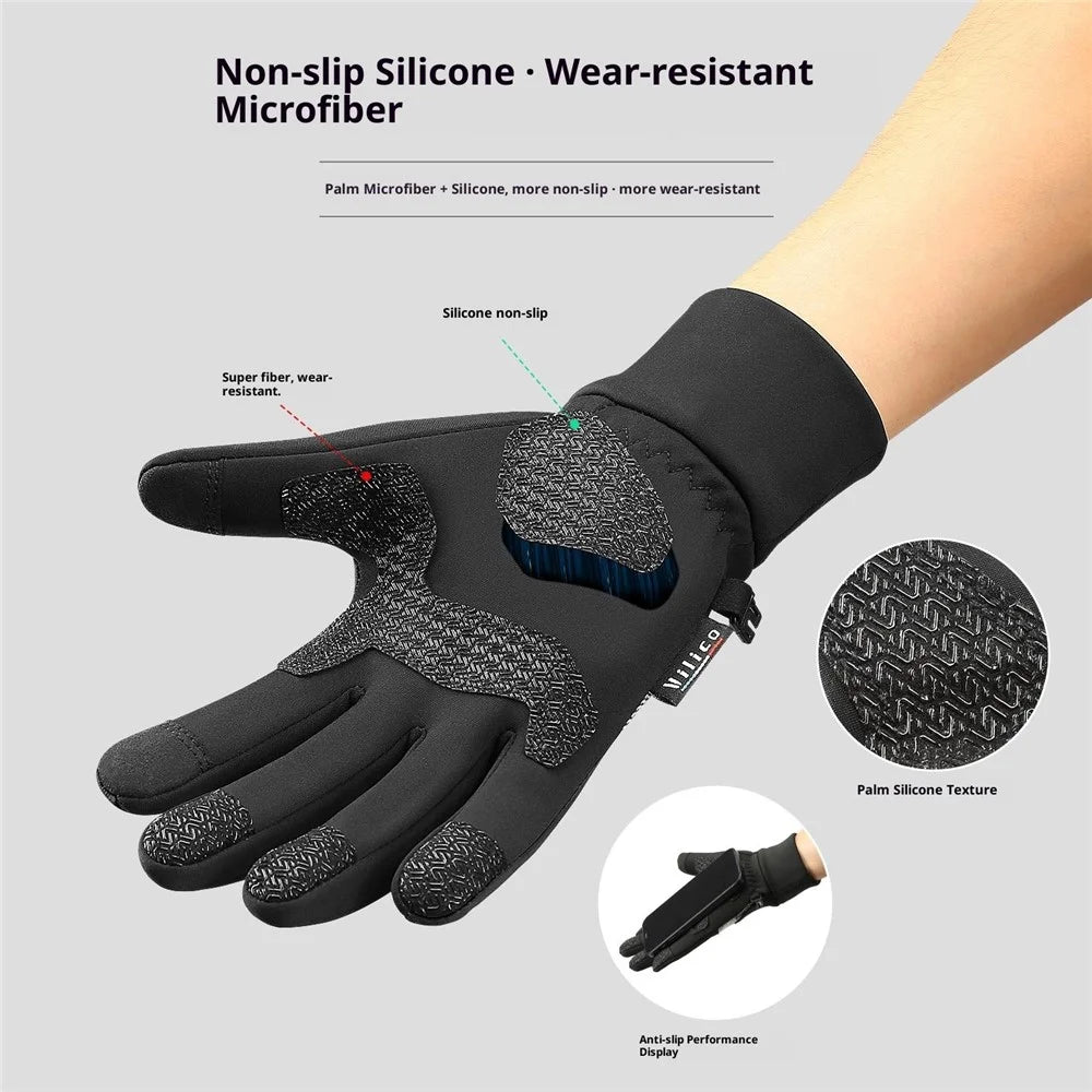 VILICO A0003 1 Pair Winter Thermal Gloves for Outdoor Sports Cycling Gloves Support Touchscreen Anti Slip Waterproof - S / Black - 4