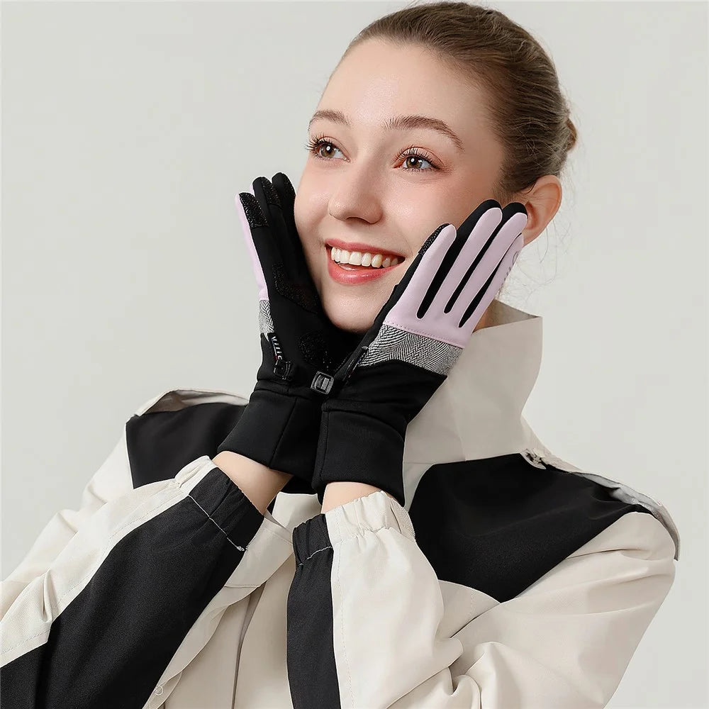 VILICO A0003 1 Pair Winter Thermal Gloves for Outdoor Sports Cycling Gloves Support Touchscreen Anti Slip Waterproof - S / Black - 6