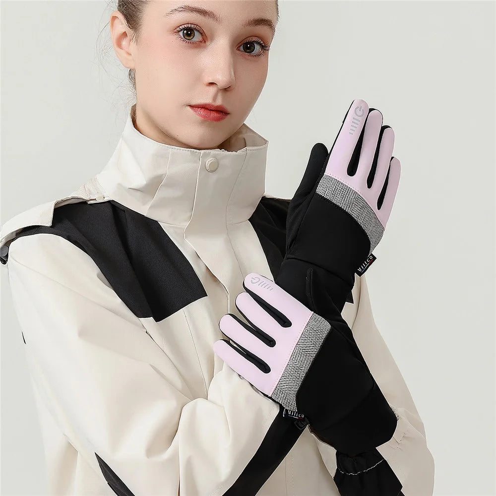VILICO A0003 1 Pair Winter Thermal Gloves for Outdoor Sports Cycling Gloves Support Touchscreen Anti Slip Waterproof - S / Black - 7