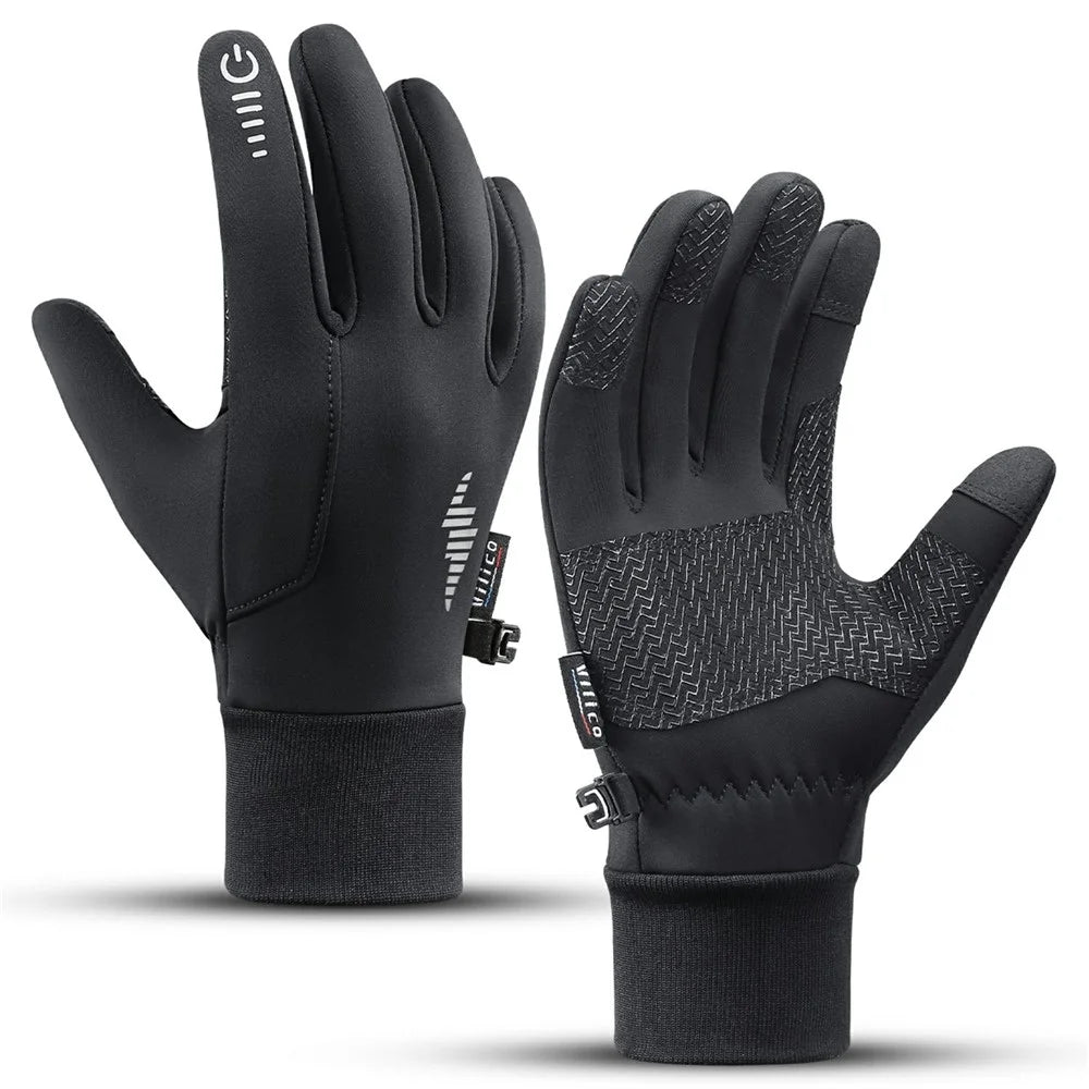 VILICO A0107 1 Pair Winter Gloves Fleece Lined Warm Touchscreen Outdoor Cycling Gloves Waterproof Anti Slip Reflective - S / Black - 1