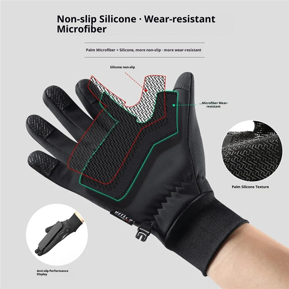 VILICO A0107 1 Pair Winter Gloves Fleece Lined Warm Touchscreen Outdoor Cycling Gloves Waterproof Anti Slip Reflective - S / Black - 3