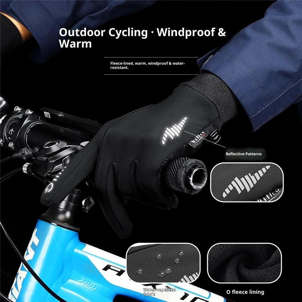 VILICO A0107 1 Pair Winter Gloves Fleece Lined Warm Touchscreen Outdoor Cycling Gloves Waterproof Anti Slip Reflective - S / Black - 5