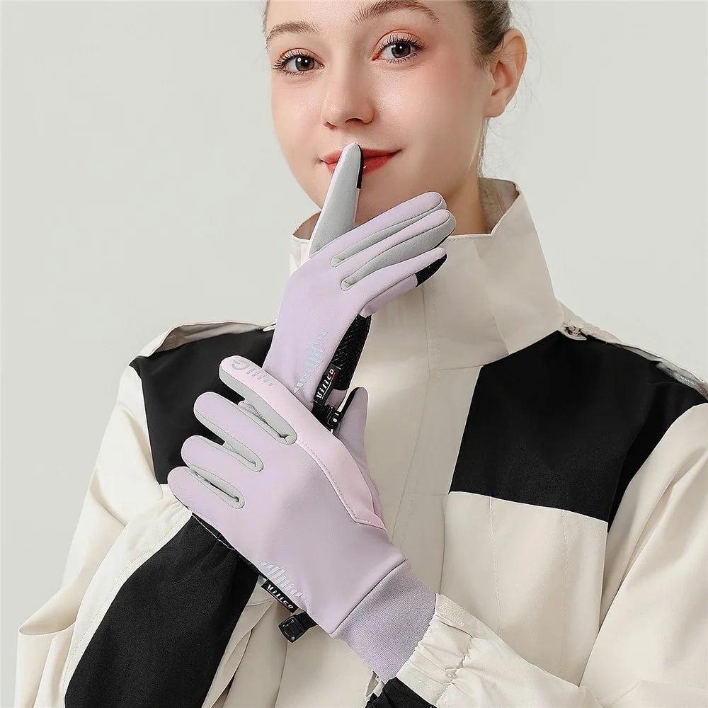 VILICO A0107 1 Pair Winter Gloves Fleece Lined Warm Touchscreen Outdoor Cycling Gloves Waterproof Anti Slip Reflective - S / Black - 6