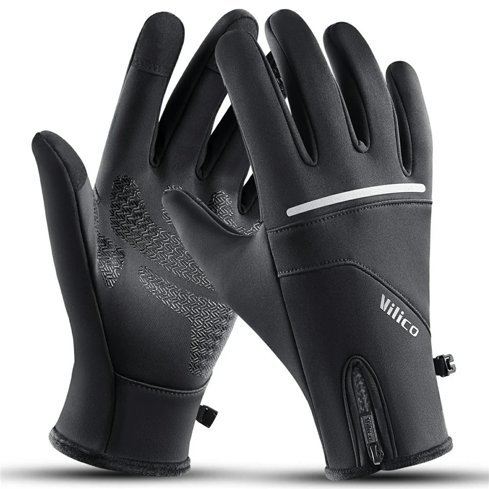 VILICO A0108 1 Pair Fleece Lined Thermal Gloves Touchscreen-Compatible Insulated Gloves Waterproof Anti Slip - S / Black - 1