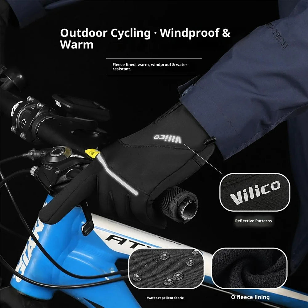 VILICO A0108 1 Pair Fleece Lined Thermal Gloves Touchscreen-Compatible Insulated Gloves Waterproof Anti Slip - S / Black - 4