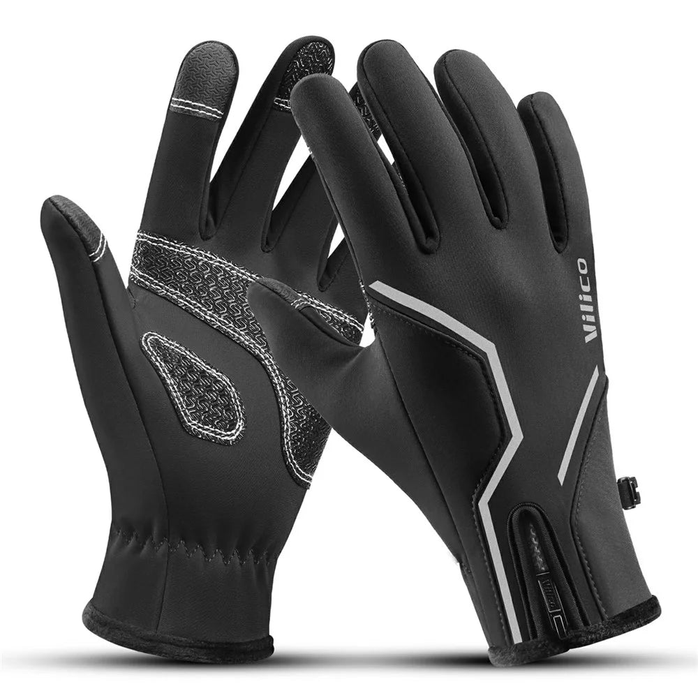 VILICO A0154 1 Pair Winter Warm Touchscreen Gloves Waterproof Reflective Outdoor Cycling Gloves Anti Slip - S / Black - 1