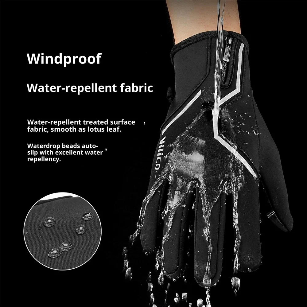 VILICO A0154 1 Pair Winter Warm Touchscreen Gloves Waterproof Reflective Outdoor Cycling Gloves Anti Slip - S / Black - 2