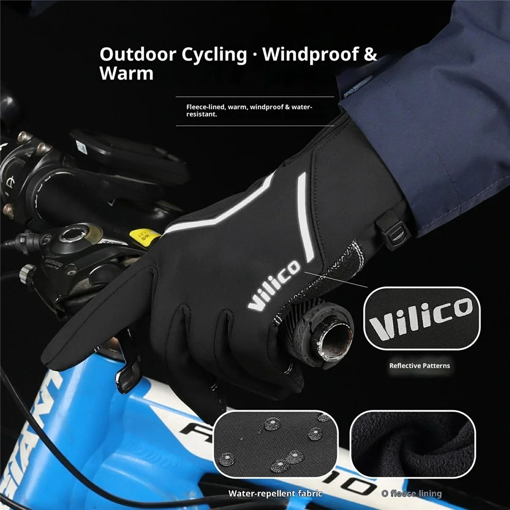 VILICO A0154 1 Pair Winter Warm Touchscreen Gloves Waterproof Reflective Outdoor Cycling Gloves Anti Slip - S / Black - 3