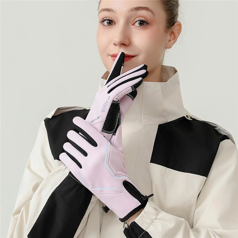 VILICO A0154 1 Pair Winter Warm Touchscreen Gloves Waterproof Reflective Outdoor Cycling Gloves Anti Slip - S / Black - 6