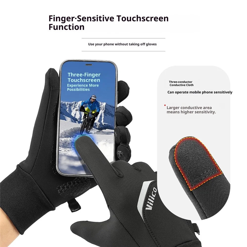 VILICO A0155 1 Pair Winter Touchscreen Gloves for Outdoor Cycling Fleece Lined Warm Thermal Gloves Waterproof - S / Black - 3