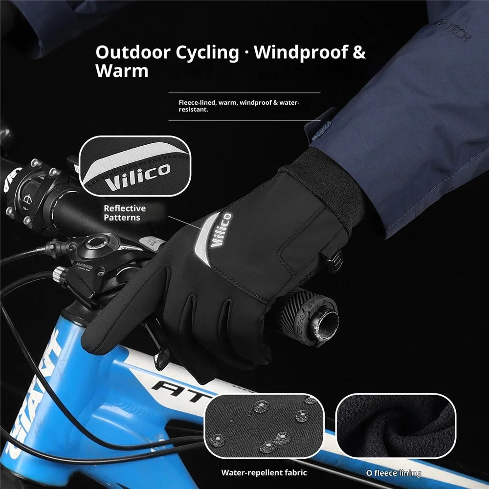 VILICO A0155 1 Pair Winter Touchscreen Gloves for Outdoor Cycling Fleece Lined Warm Thermal Gloves Waterproof - S / Black - 4