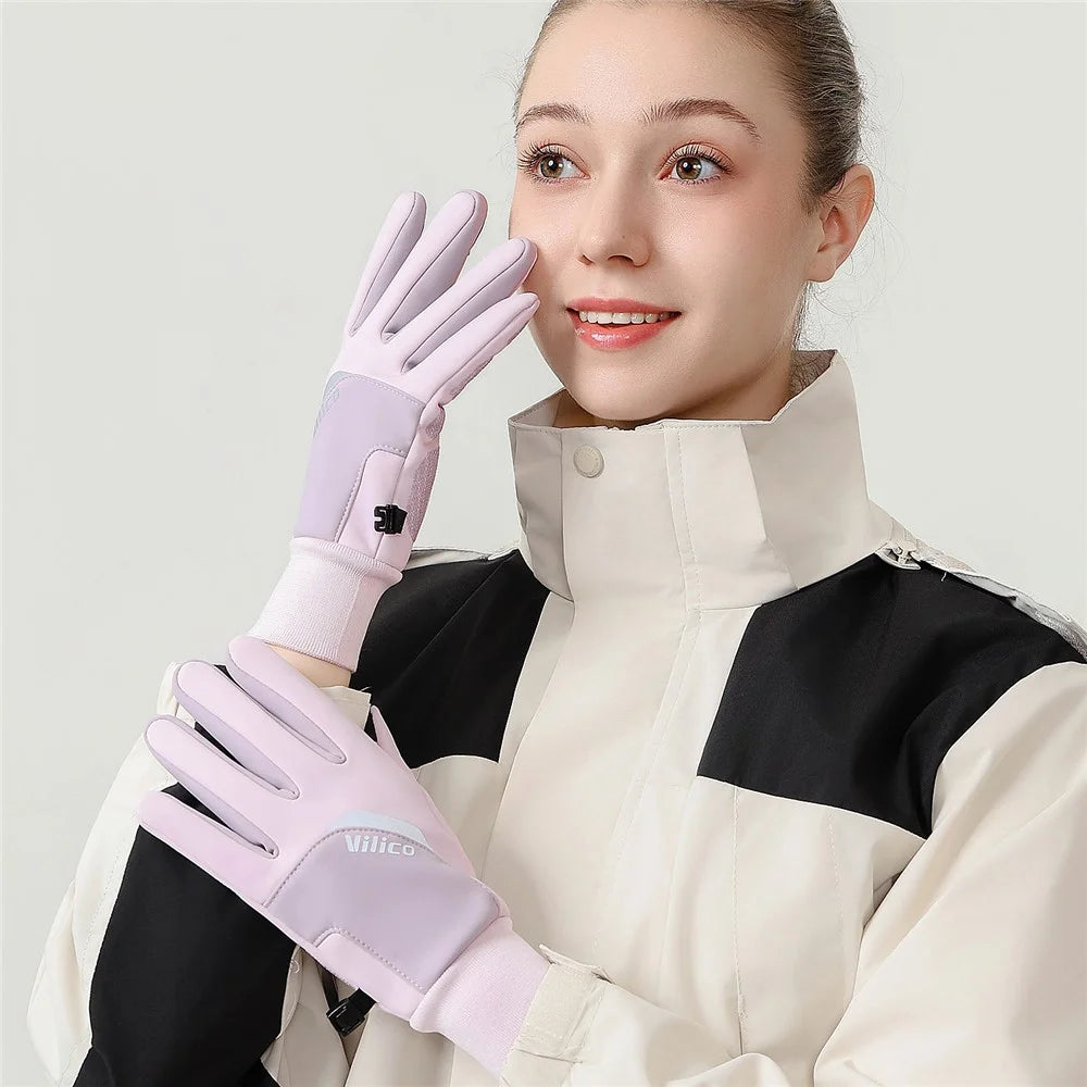 VILICO A0155 1 Pair Winter Touchscreen Gloves for Outdoor Cycling Fleece Lined Warm Thermal Gloves Waterproof - S / Black - 6