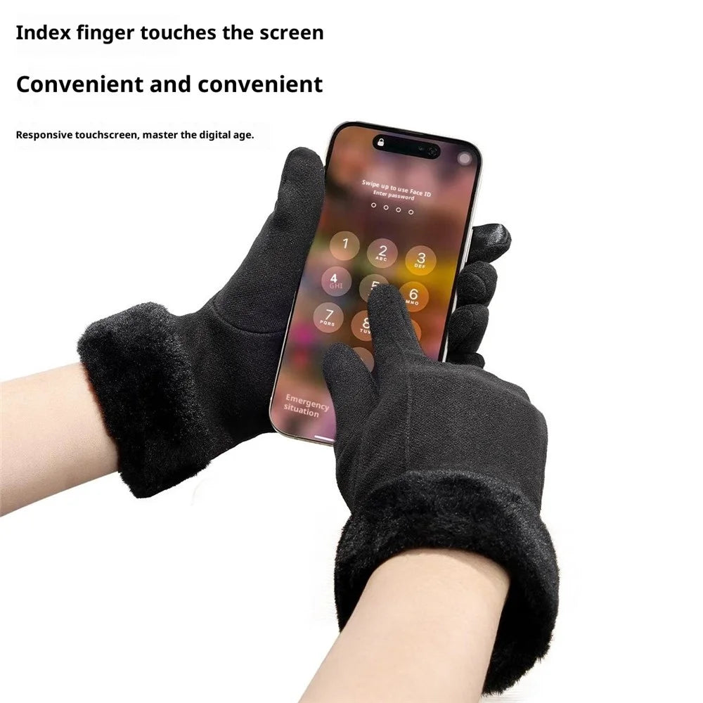 1 Pair Winter Gloves Windproof Fleece Lined Touchscreen Index Finger Cycling Gloves for Women - Black - 2