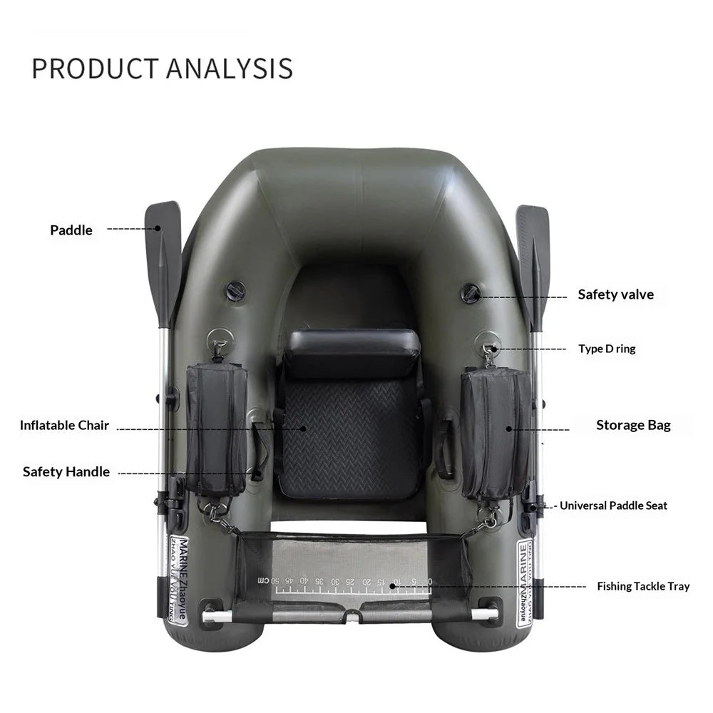 PVC Inflatable Boat Lightweight Fishing Belly Boat with 2+1 Air Chambers - Black - 3