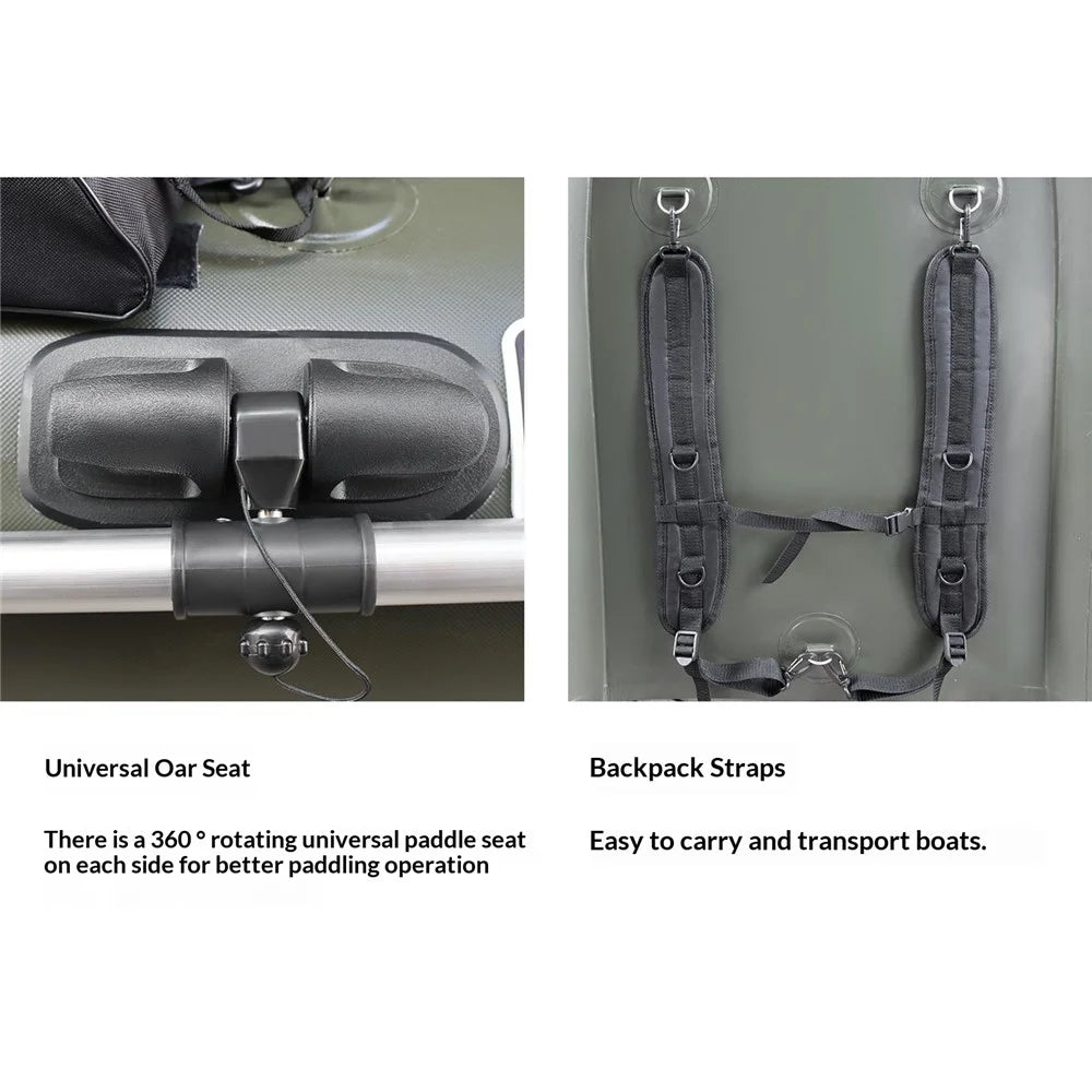 PVC Inflatable Boat Lightweight Fishing Belly Boat with 2+1 Air Chambers - Black - 7