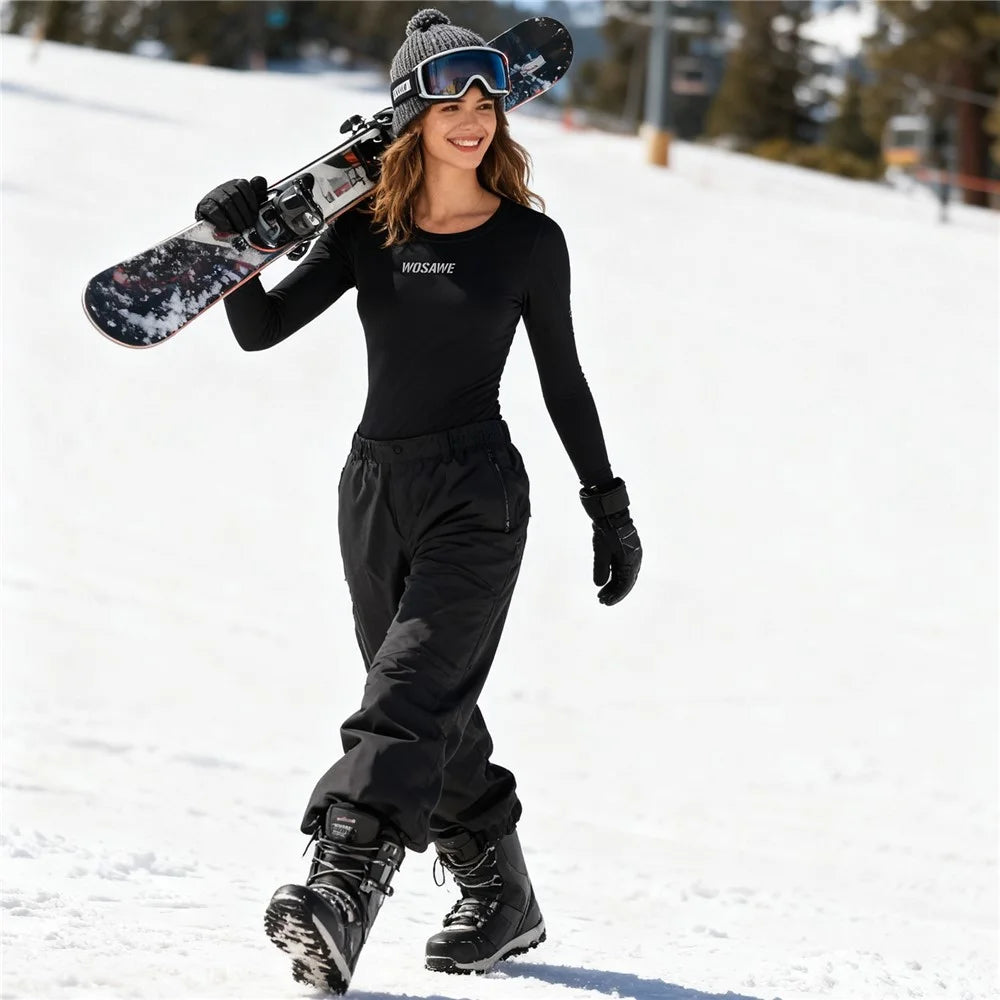 WOSAWE BD290 For Women Winter Ski Fleece Thermal Underwear High Elastic Tight Fleece-Lined Cold-Resistant Ski Top - Black, Asian M / EU S - 7