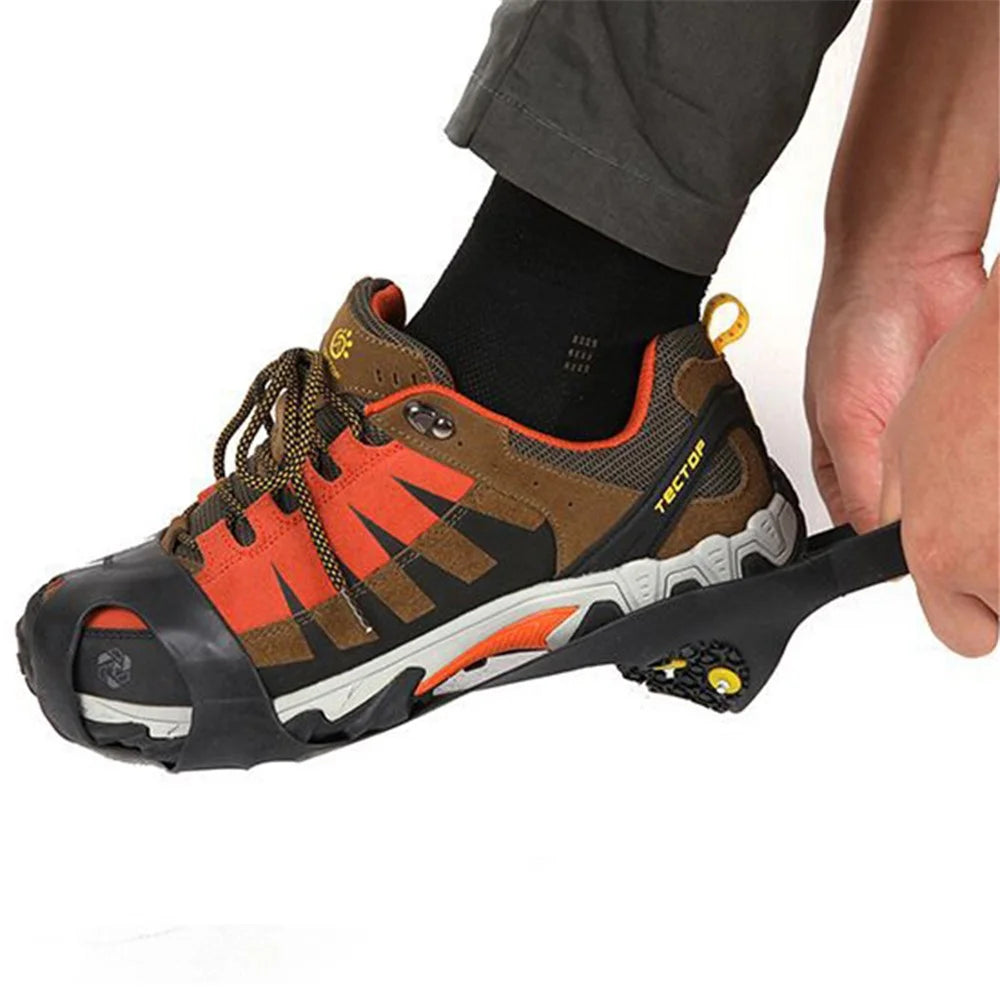 1 Pair 10 Stud Anti-Skid Snow Ice Climbing Shoes Cover Spikes Grips Cleats Over Shoes Covers Crampons, Size XL - 7
