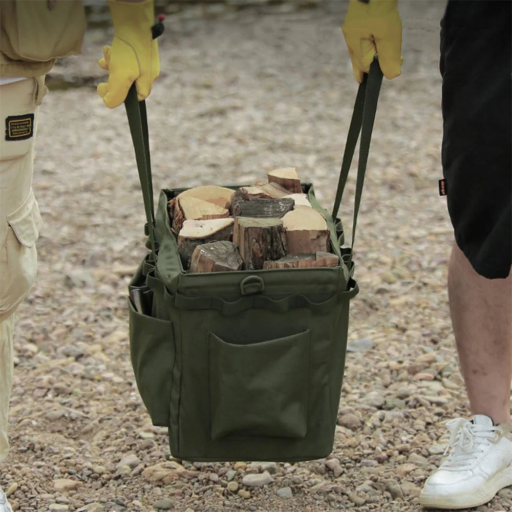 Outdoor Camping Travel Tools Storage Large Capacity Bag Folding Firewood Handbag Picnic Barbecue Cutlery Organizer - Khaki - 6