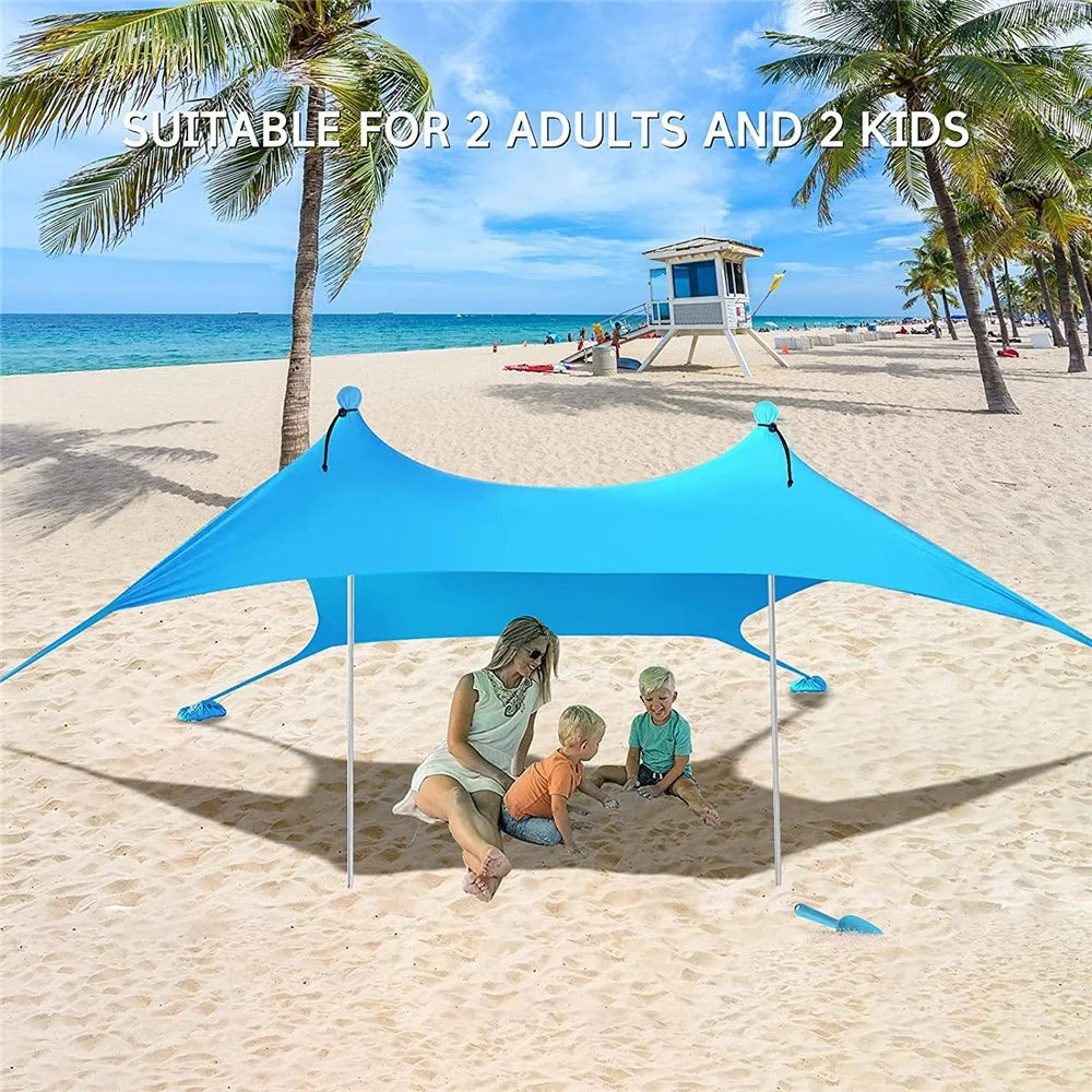 Beach Tent Canopy Anti-UV Sun Shelter Fishing Camping Sun Shade, 2x6-Sectionn Rod, 210x170x200cm - Lake Blue - 2
