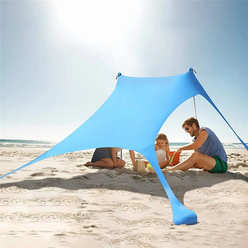 Beach Tent Canopy Anti-UV Sun Shelter Fishing Camping Sun Shade, 2x6-Sectionn Rod, 210x170x200cm - Lake Blue - 3