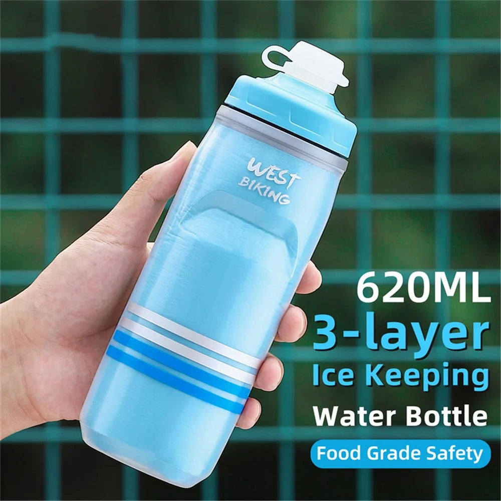 WEST BIKING YP0721046 Sport Insulated Water Bottle Cycling Squeeze PP5 Water Container 620ml (BPA Free, No FDA Certificate) - Blue - 3