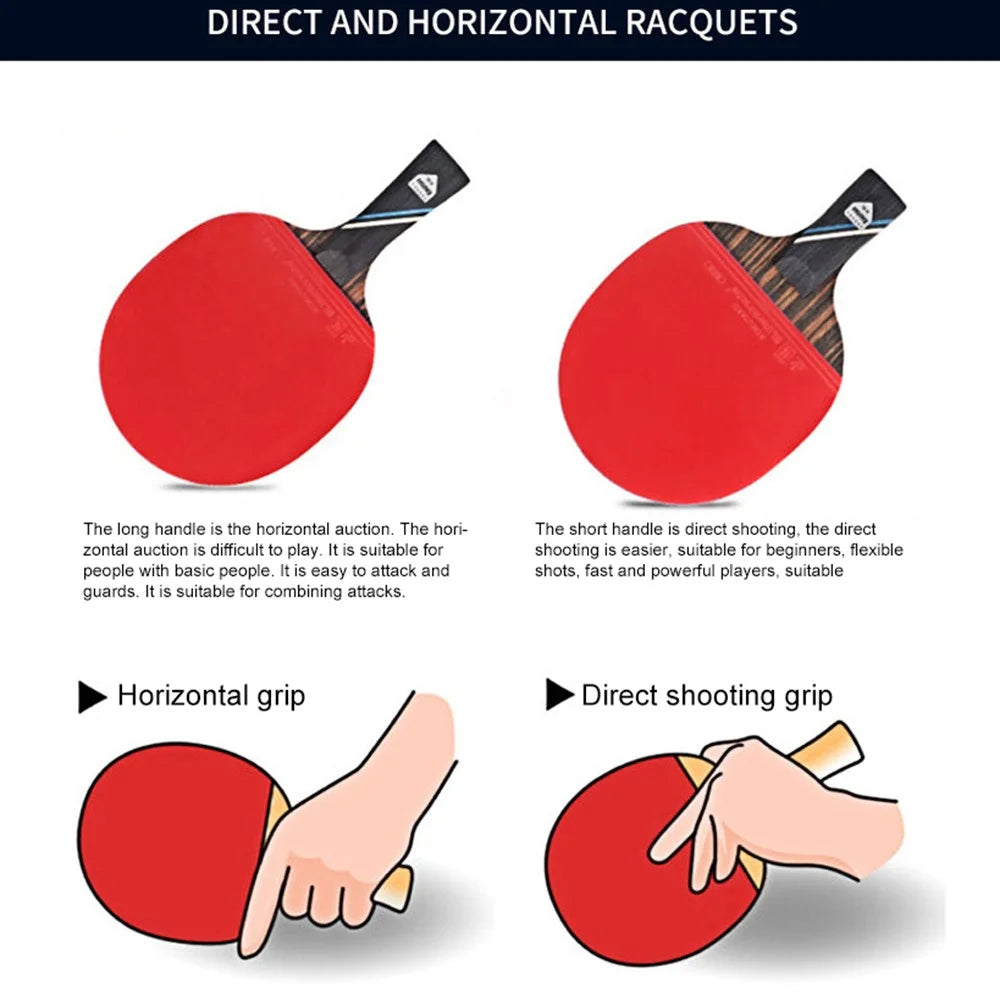HUIESON 6-Star Wood and Carbon Table Tennis Racket Ping Pong Paddle with Carry Case - Handshake Grip - 7