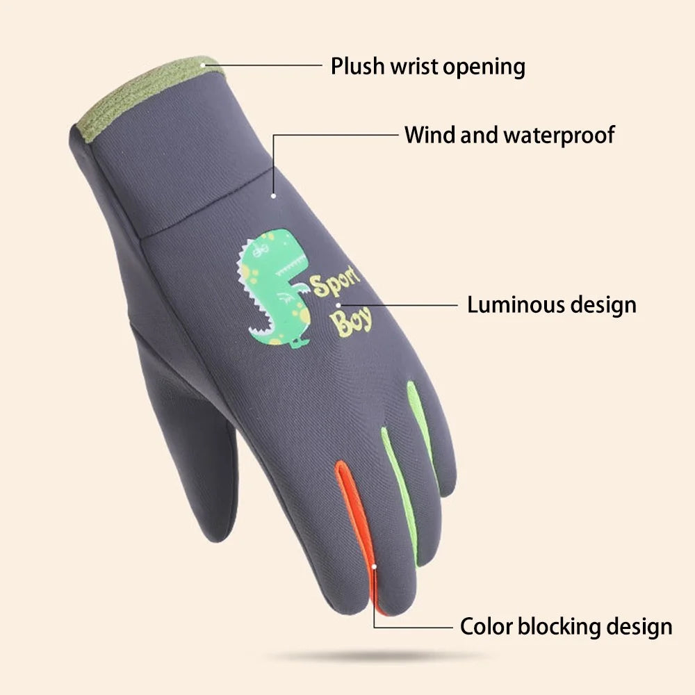 AOTU 1 Pair Kids Sports Reflective Fleece Lining Mittens Winter Children Waterproof Gloves (For 3-8 Years Old) - Pink - 4