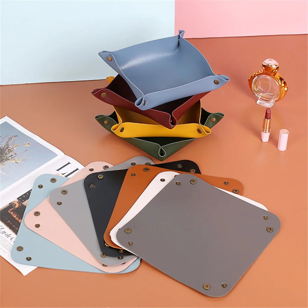 AOTU PVC Leather Camping Picnic Utensils Holding Tray Desktop Organizer Storage Box for Jewelry Key Coin - Pink - 4