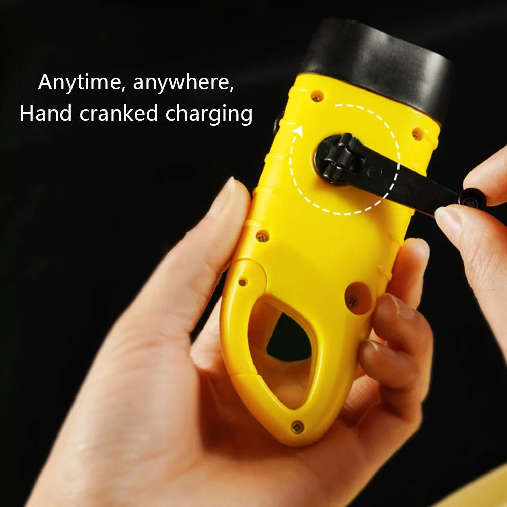 AOTU Outdoor Emergency Solar Power Hand Crank Flashlight LED Hand Crank Power Lights - Yellow - 3