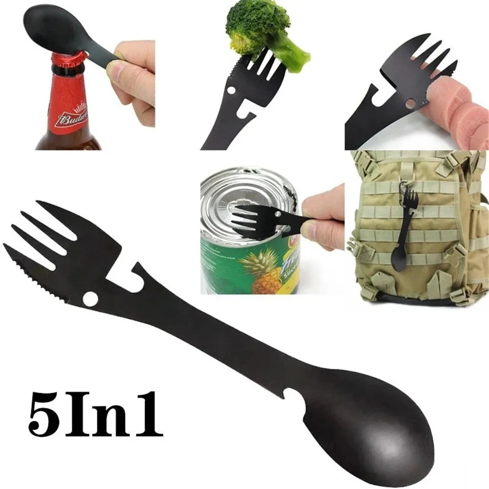 DY6989 Spork Stainless Steel Spoon Fork Knife Bottle Can Opener (BPA-Free, No FDA) - Black - 3