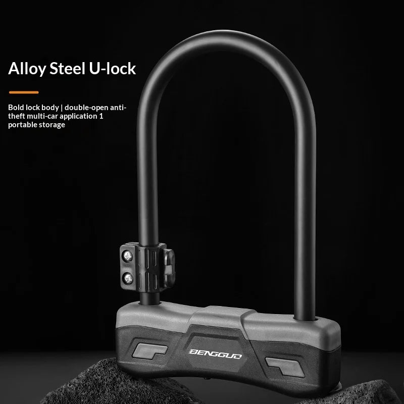 BENGGUO U Shape Anti Theft Lock for Bicycle / Electric Bike / Motorcycle Heavy Duty Alloy Steel Security Lock - Black - 2