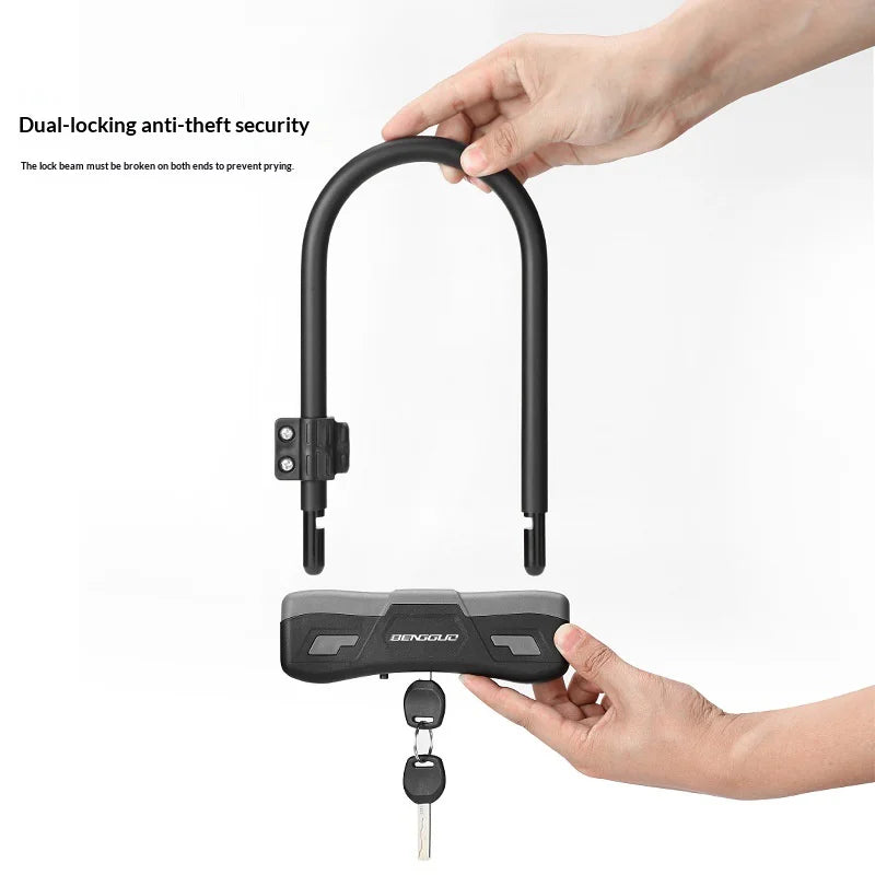 BENGGUO U Shape Anti Theft Lock for Bicycle / Electric Bike / Motorcycle Heavy Duty Alloy Steel Security Lock - Black - 7