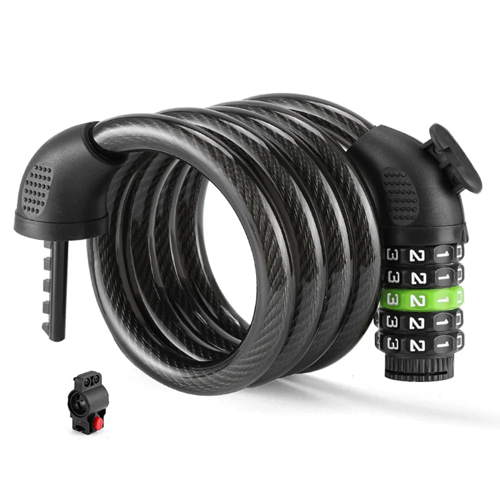 BENGGUO 5-Digit Combination Bike Lock Thick Steel Cable Anti Theft Security Lock with Bracket - Black - 1