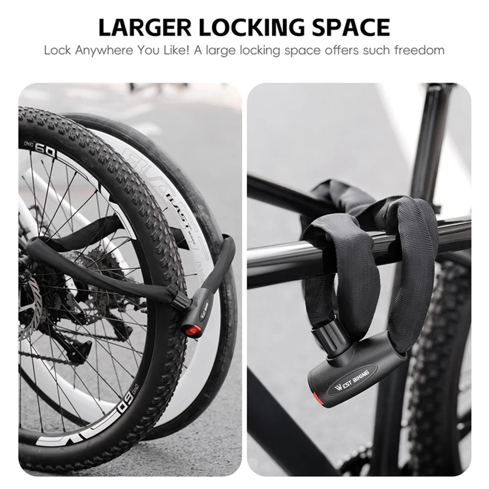 WEST BIKING 0.6m Bicycle Chain Lock High Security Anti-Theft Metal Lock with Keys for Motorcycle E-Bike - Black - 5