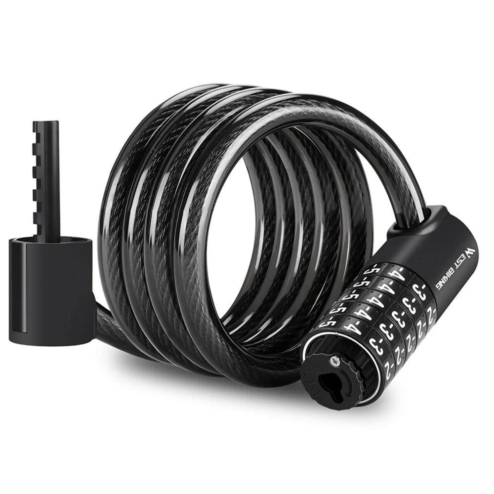 WEST BIKING YP0705088 1.5m MTB Road Bike Anti-theft Password Lock PVC Wrapped Steel Cable Lock - 1