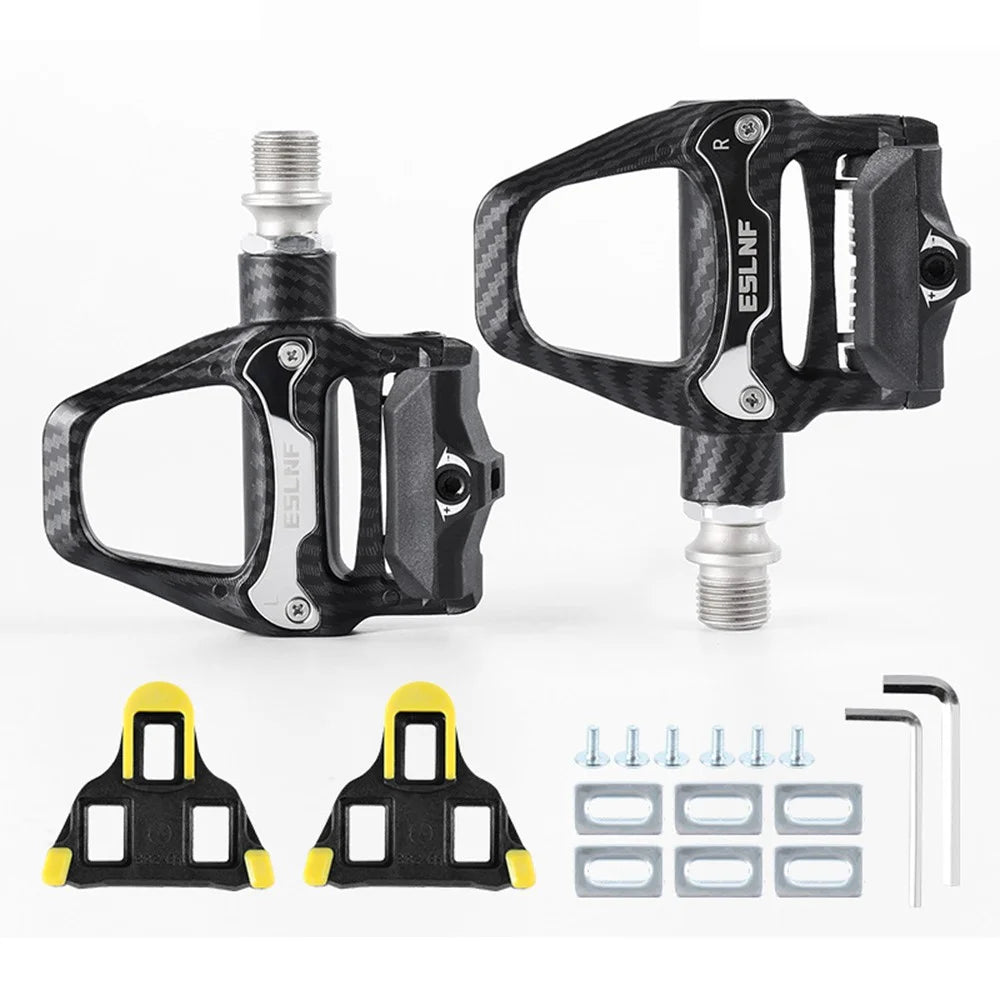 ESLNF 10EE0031 Mountain Road Bike Pedals Self Locking Carbon Fiber Texture Aluminum Alloy Pedals - 1