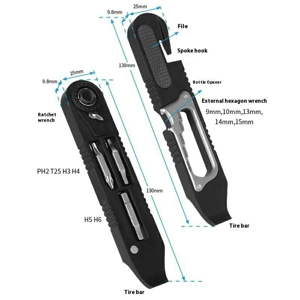 1 Pair Multifunction Bicycle Tire Lever Set with Ratchet Wrench / Hex Key for Road Mountain Bike Repair Tool - 6