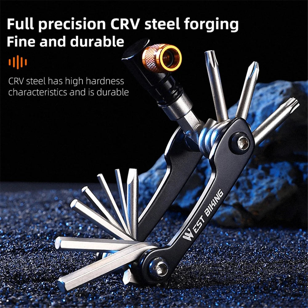 WEST BIKING YP0719349 Multifunction CRV Steel Bicycle Repair Tool CO2 Air Nozzle Screwdriver Wrench Kit - 5