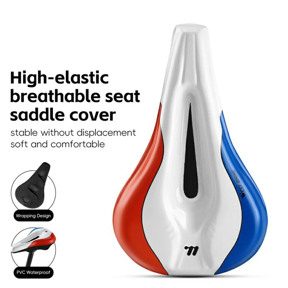 WEST BIKING YP0801256 Bicycle Cycling Seat Cover Road Bike Memory Foam Soft Saddle Cover - Red / Blue / White - 2